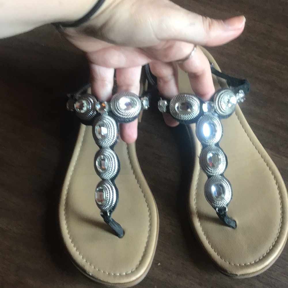 White Mountain Jeweled Black Blingy Sandals